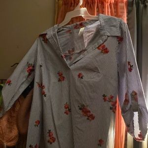 Striped Blue and white shirt with Roses